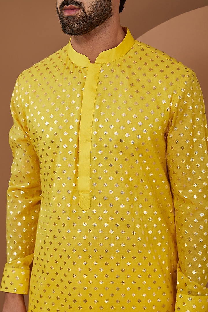 Yellow Chanderi Silk Kurta Set by SANCHIT SHARMA at Pernia's Pop Up Shop