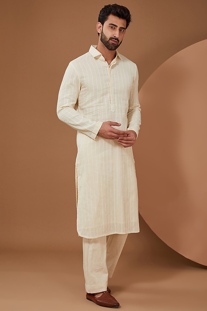 Ivory Cotton Wedding Indowestern Set by SANCHIT SHARMA at Pernia's Pop Up Shop