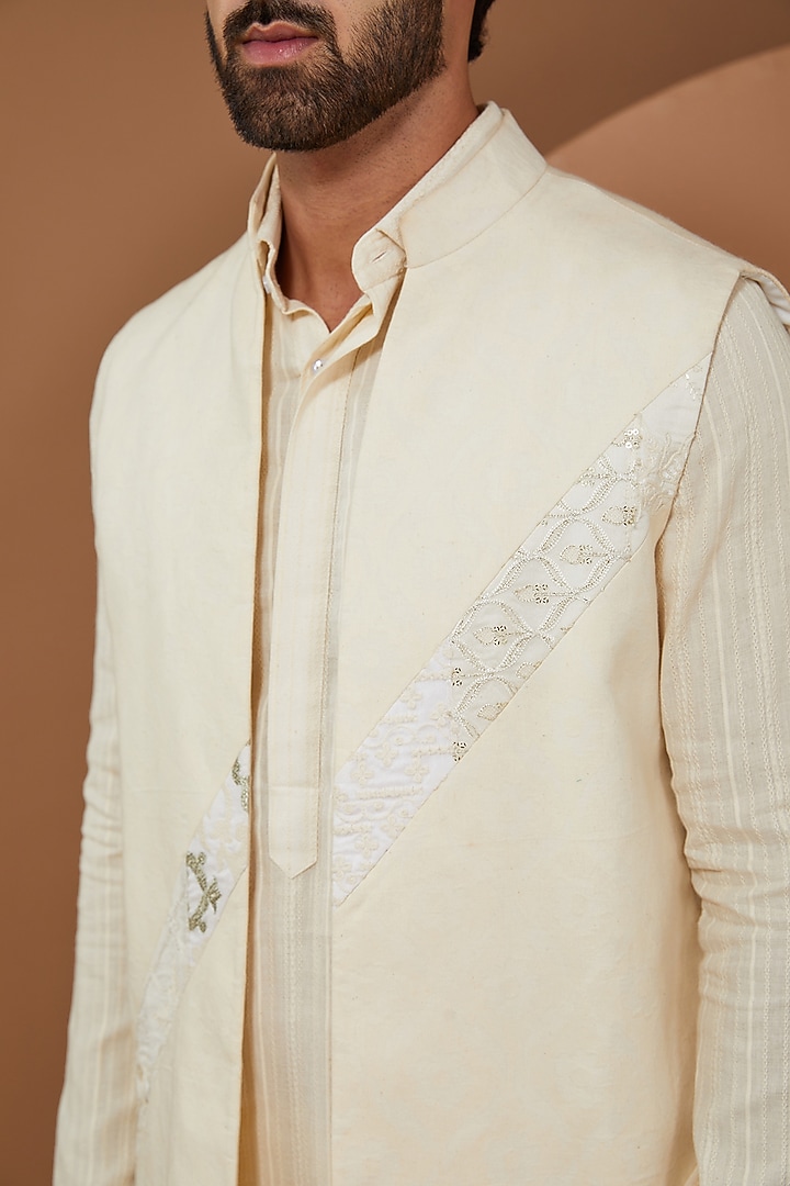 Ivory Cotton Wedding Indowestern Set by SANCHIT SHARMA at Pernia's Pop Up Shop