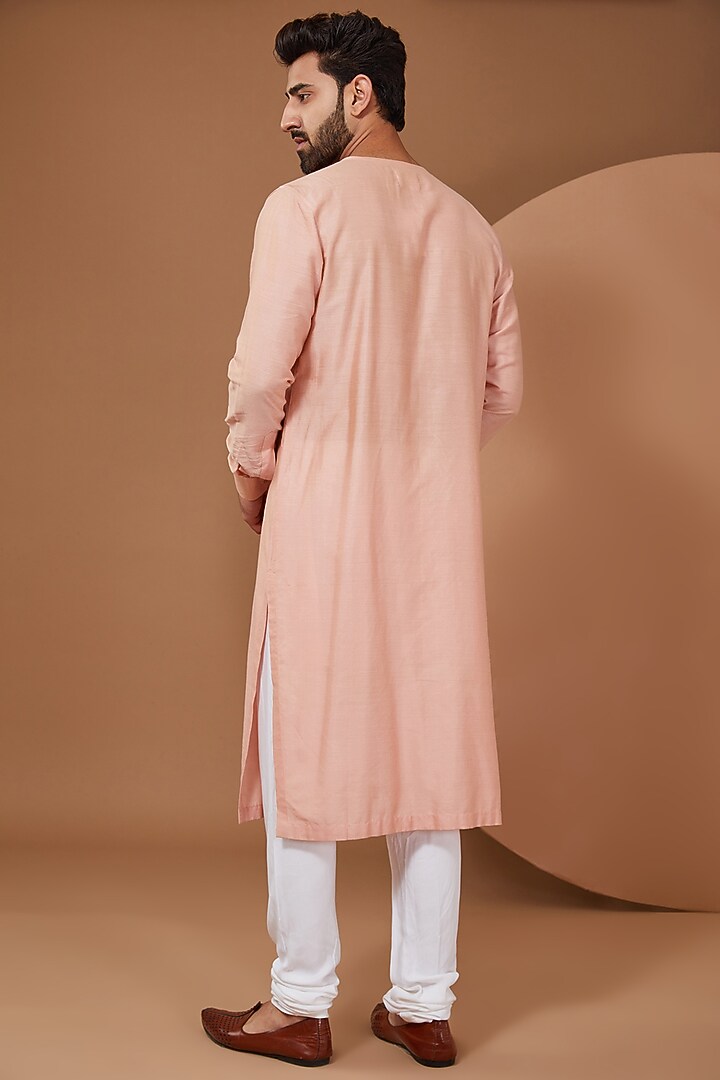 Peach Chanderi Silk Kurta Set by SANCHIT SHARMA at Pernia's Pop Up Shop