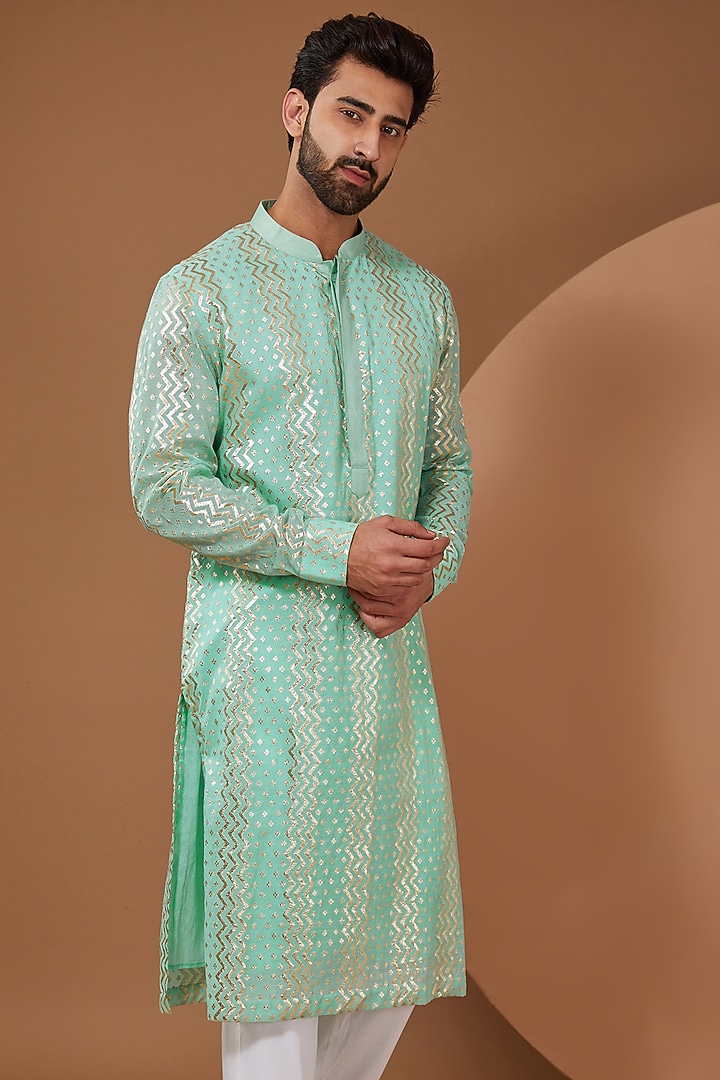 Blue Chanderi Silk Kurta Set by SANCHIT SHARMA at Pernia's Pop Up Shop
