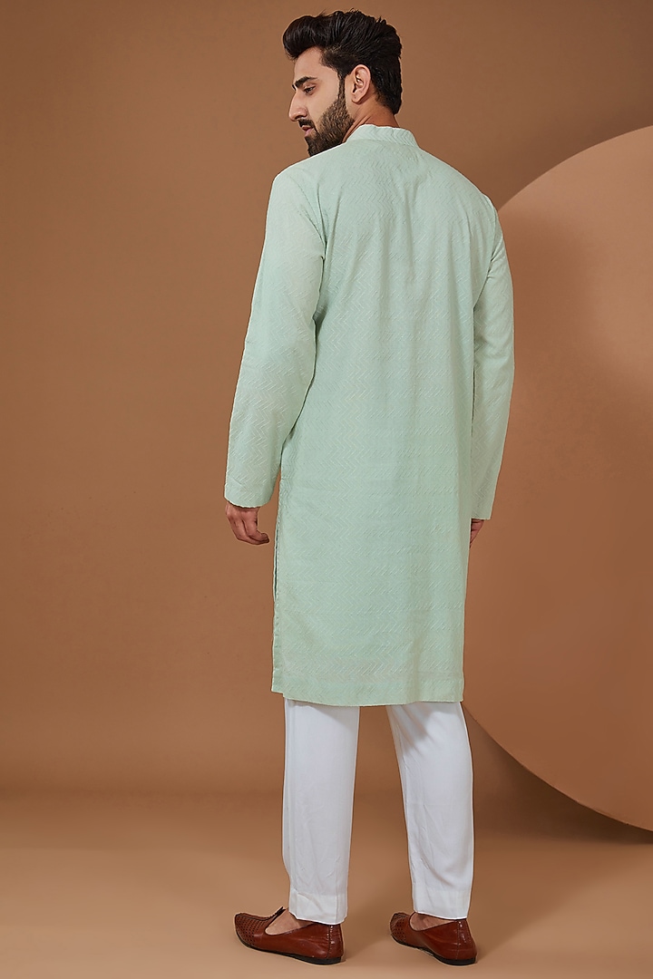 Mint Chanderi Cotton Kurta Set by SANCHIT SHARMA at Pernia's Pop Up Shop