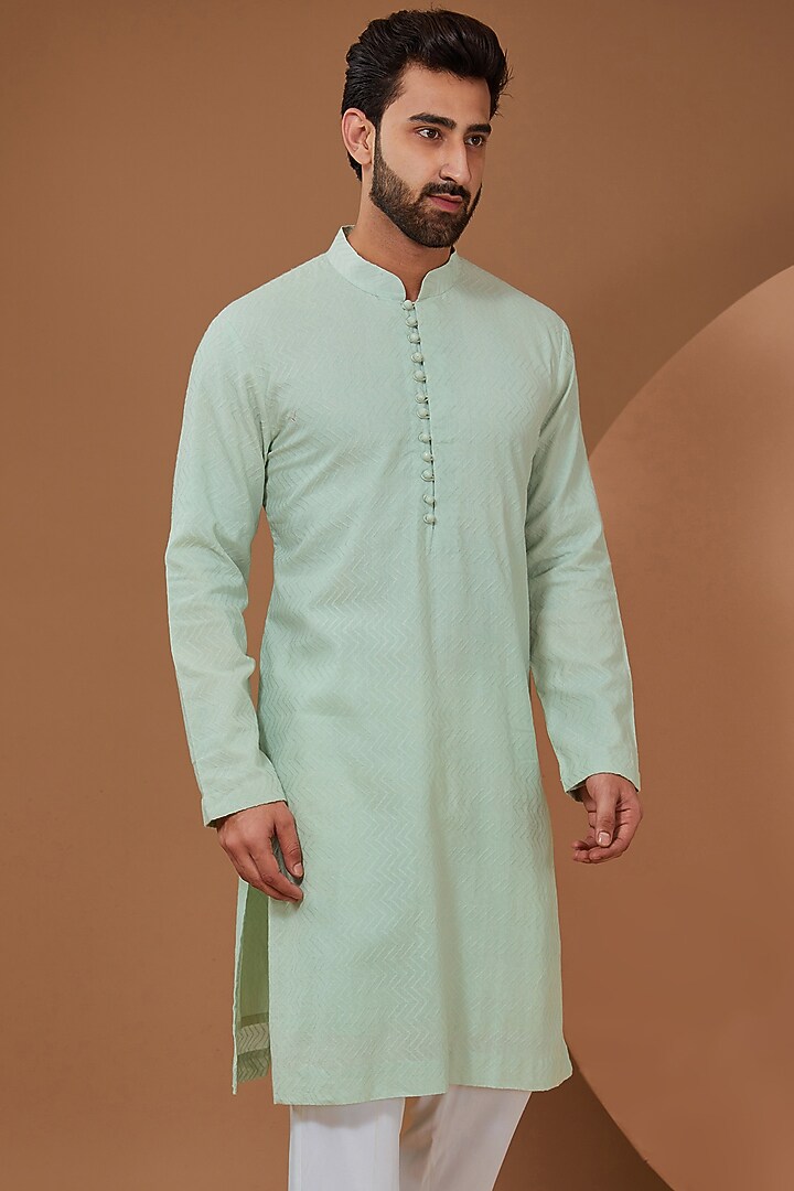Mint Chanderi Cotton Kurta Set by SANCHIT SHARMA at Pernia's Pop Up Shop