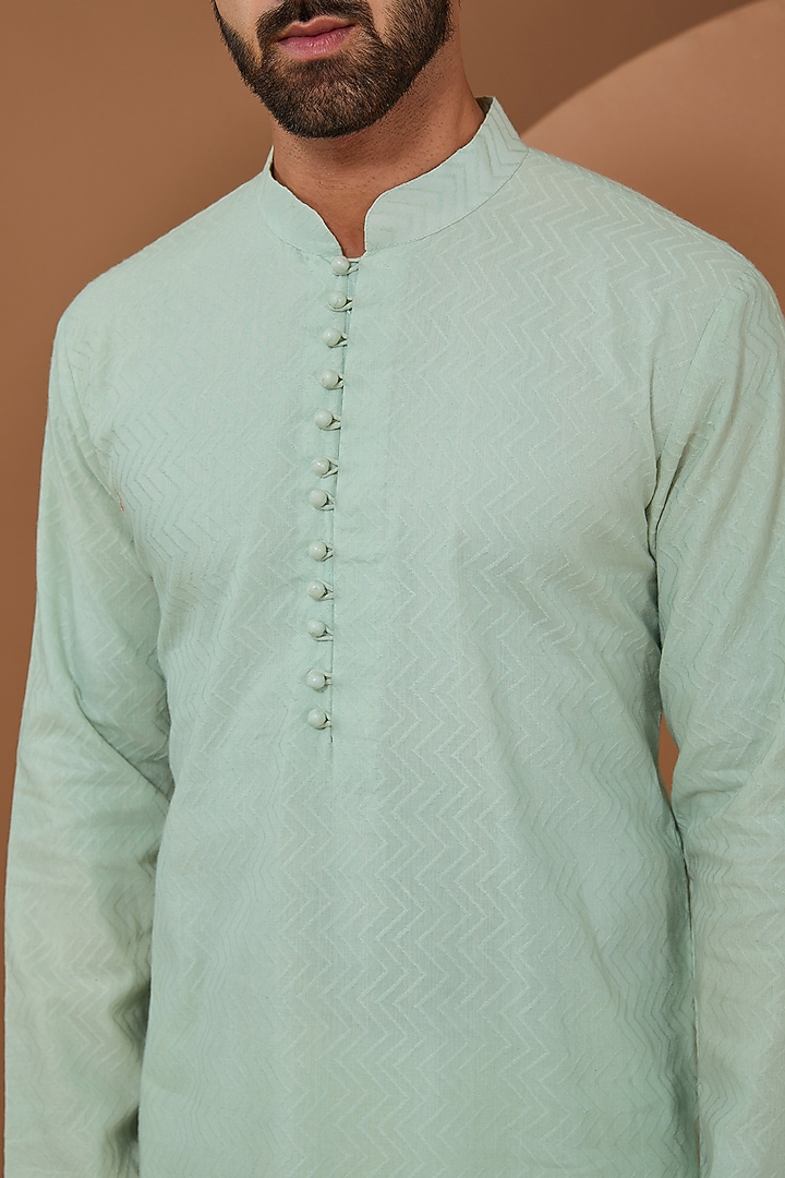 Mint Chanderi Cotton Kurta Set by SANCHIT SHARMA at Pernia's Pop Up Shop