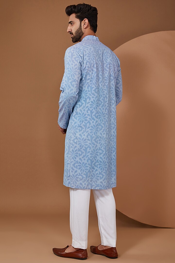 Blue Chanderi Cotton Kurta Set by SANCHIT SHARMA at Pernia's Pop Up Shop