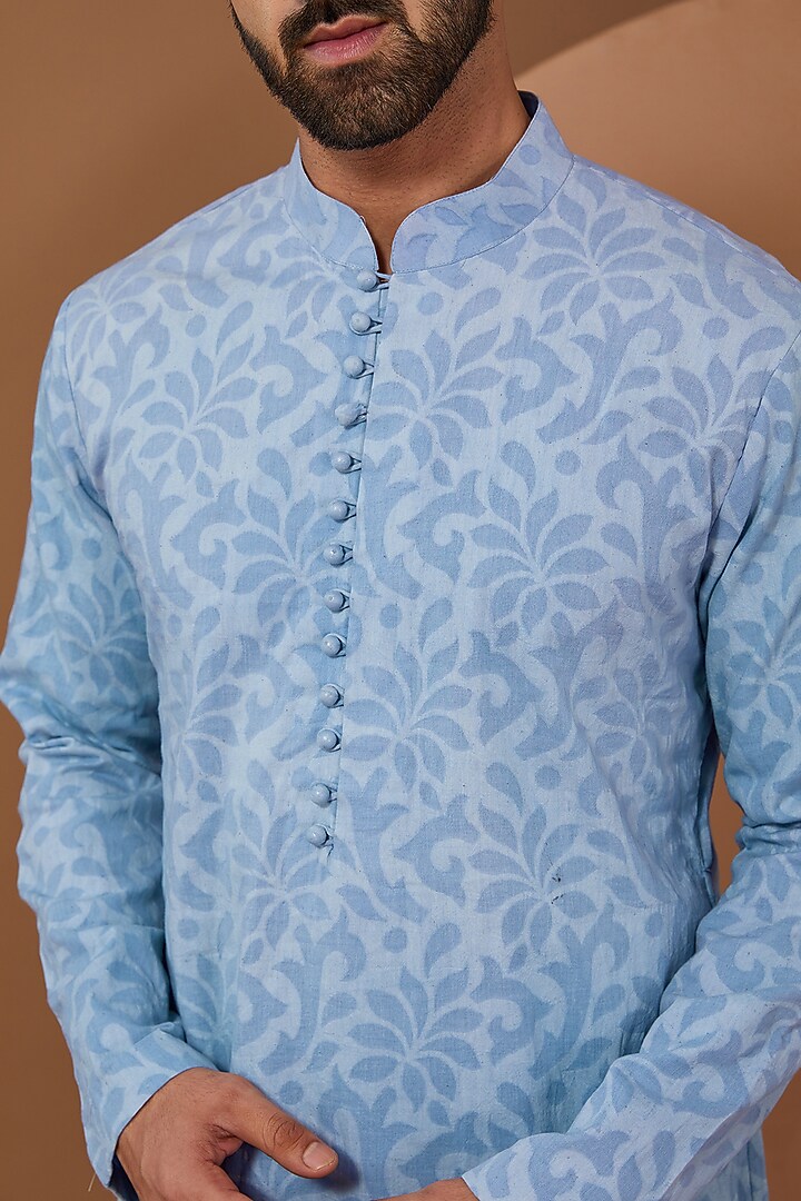 Blue Chanderi Cotton Kurta Set by SANCHIT SHARMA at Pernia's Pop Up Shop