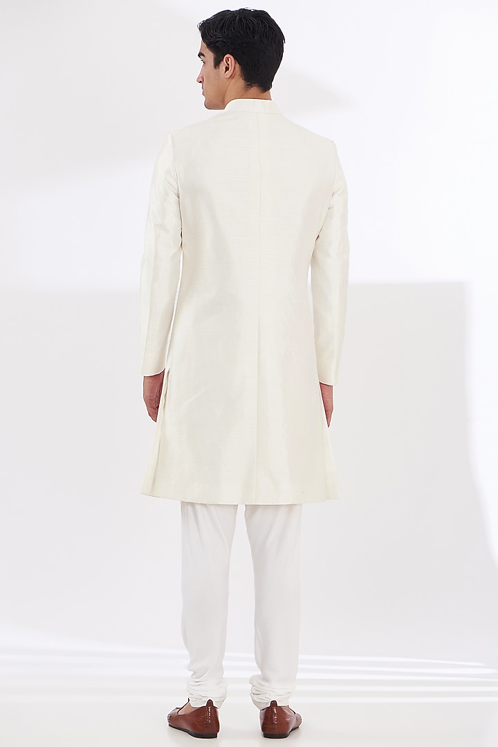 Ivory Raw Silk Achkan Jacket Set by SANCHIT SHARMA at Pernia's Pop Up Shop