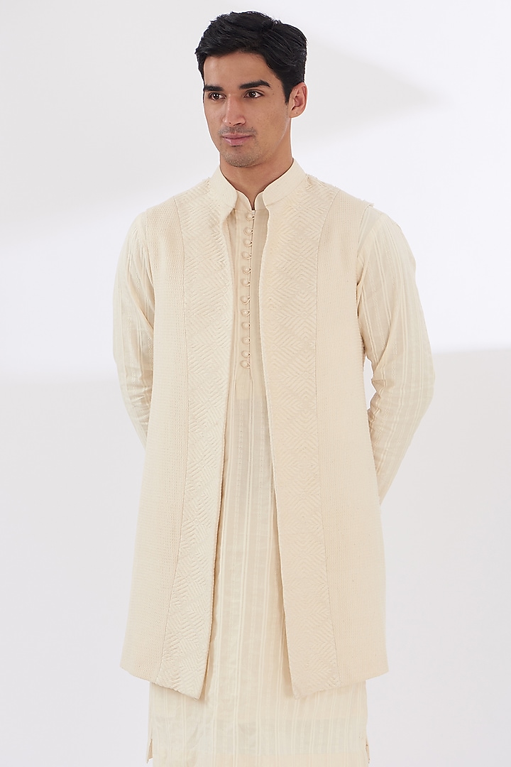 Ivory Chanderi Cotton Wedding Indowestern Set by SANCHIT SHARMA at Pernia's Pop Up Shop