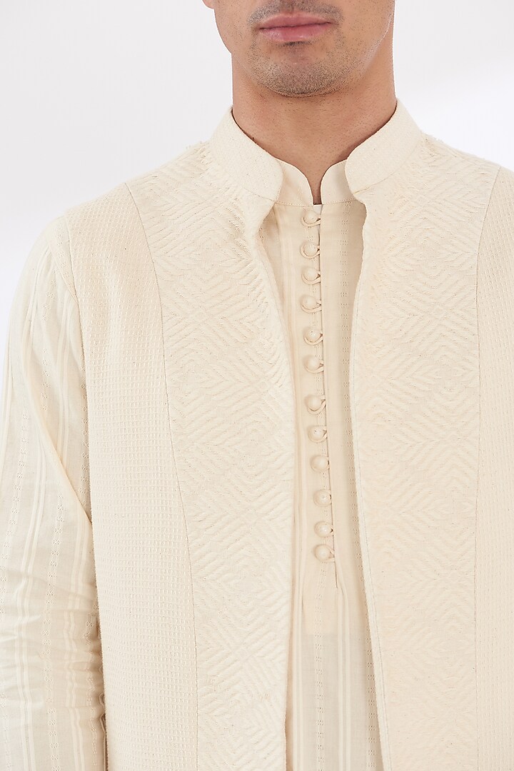 Ivory Chanderi Cotton Wedding Indowestern Set by SANCHIT SHARMA at Pernia's Pop Up Shop