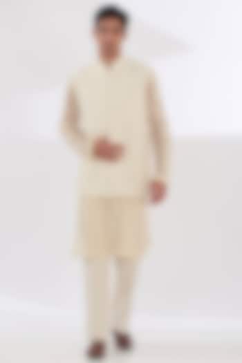 Ivory Khadi Chanderi Nehru Jacket Set by SANCHIT SHARMA