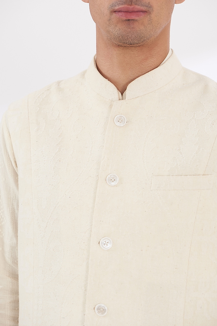 Ivory Khadi Chanderi Nehru Jacket Set by SANCHIT SHARMA at Pernia's Pop Up Shop