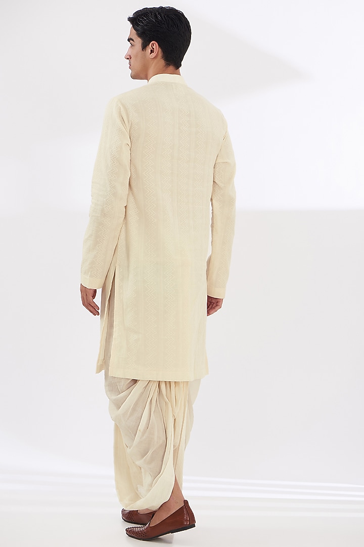 Ivory Chanderi Silk Kurta Set by SANCHIT SHARMA at Pernia's Pop Up Shop