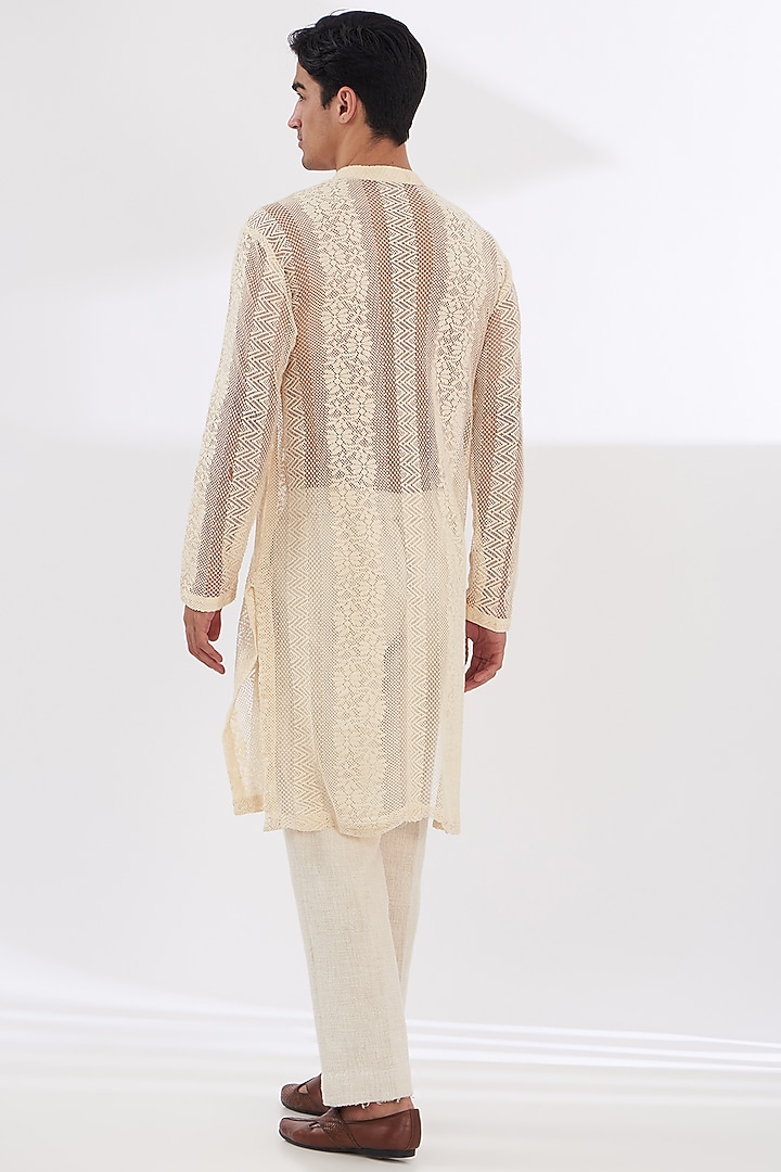 Ivory Chanderi Silk Kurta Set by SANCHIT SHARMA at Pernia's Pop Up Shop