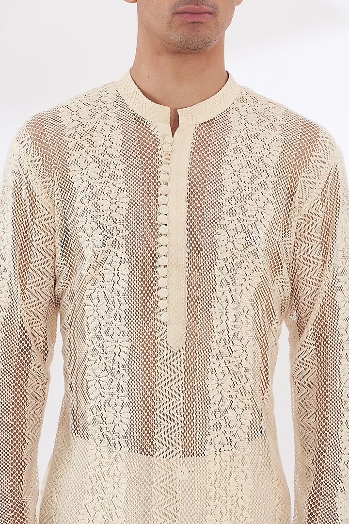 Ivory Chanderi Silk Kurta Set by SANCHIT SHARMA at Pernia's Pop Up Shop