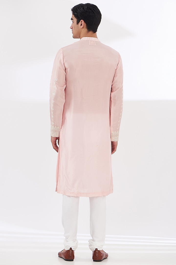 Peach Chanderi Silk Kurta Set by SANCHIT SHARMA at Pernia's Pop Up Shop