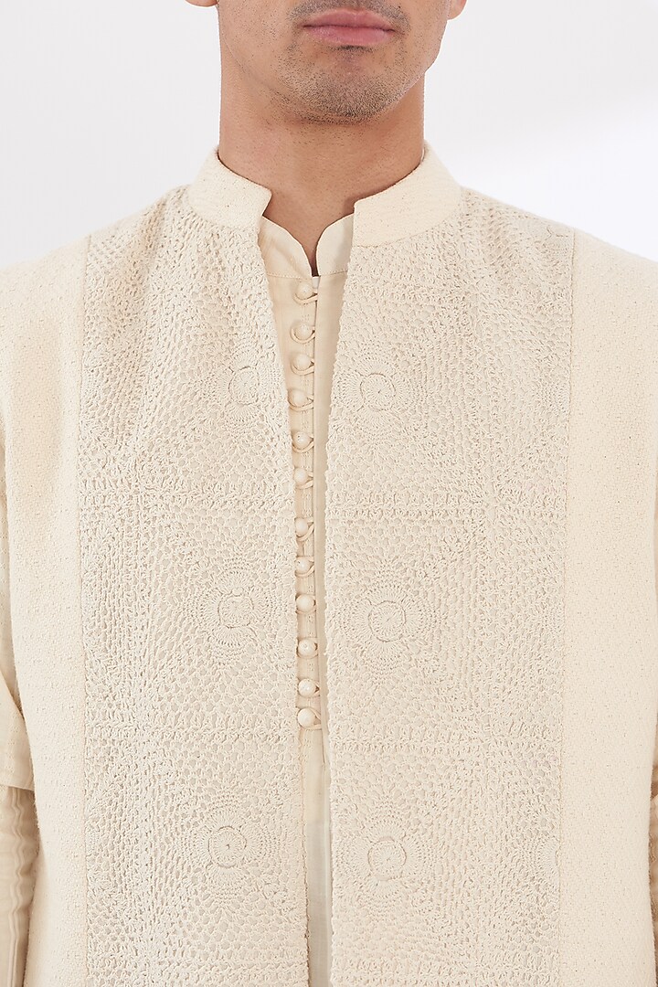 Ivory Khadi Chanderi Wedding Indowestern Set by SANCHIT SHARMA at Pernia's Pop Up Shop
