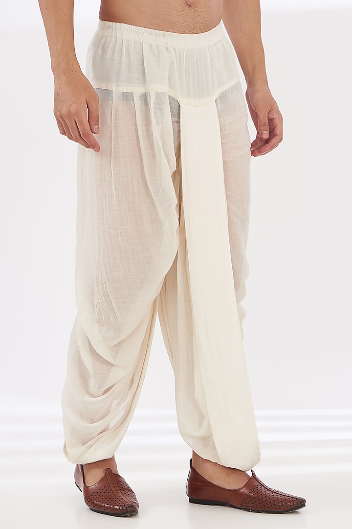 Ivory Chanderi Cotton Dhoti Pants by SANCHIT SHARMA at Pernia's Pop Up Shop