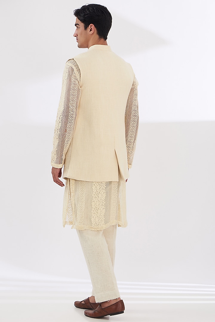Ivory Khadi Chanderi Wedding Indowestern Set by SANCHIT SHARMA at Pernia's Pop Up Shop
