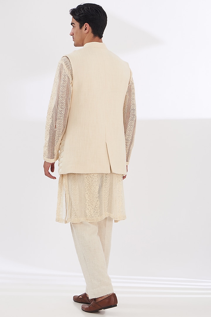 Ivory Khadi Chanderi Wedding Indowestern Set by SANCHIT SHARMA at Pernia's Pop Up Shop