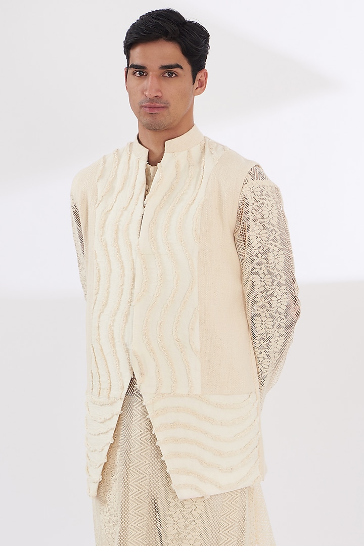 Ivory Khadi Chanderi Wedding Indowestern Set by SANCHIT SHARMA at Pernia's Pop Up Shop