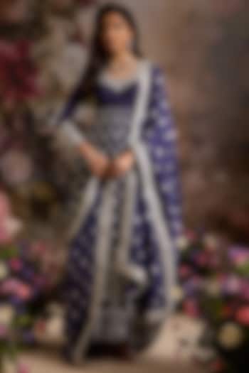 Purple Silk Hand Embroidered Wedding Anarkali Set by Saniya Sharma at Pernia's Pop Up Shop
