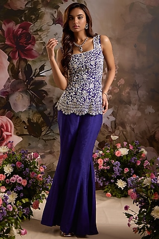 Purple Silk Pant Set by Saniya Sharma