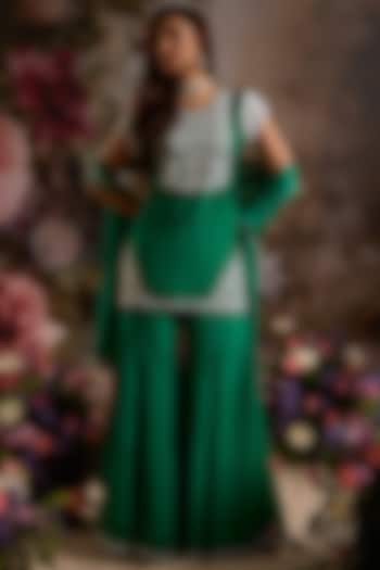 Emerald Green Silk Sharara Set by Saniya Sharma at Pernia's Pop Up Shop