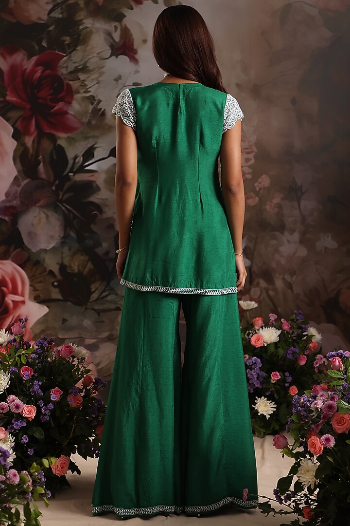 Emerald Green Silk Wedding Sharara Set by Saniya Sharma at Pernia's Pop Up Shop
