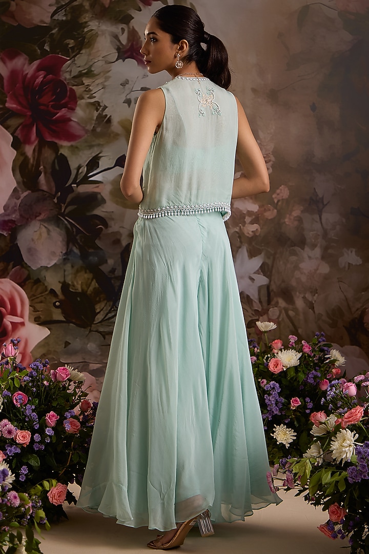 Sea Green Viscose Organza Wedding Sharara Set by Saniya Sharma at Pernia's Pop Up Shop