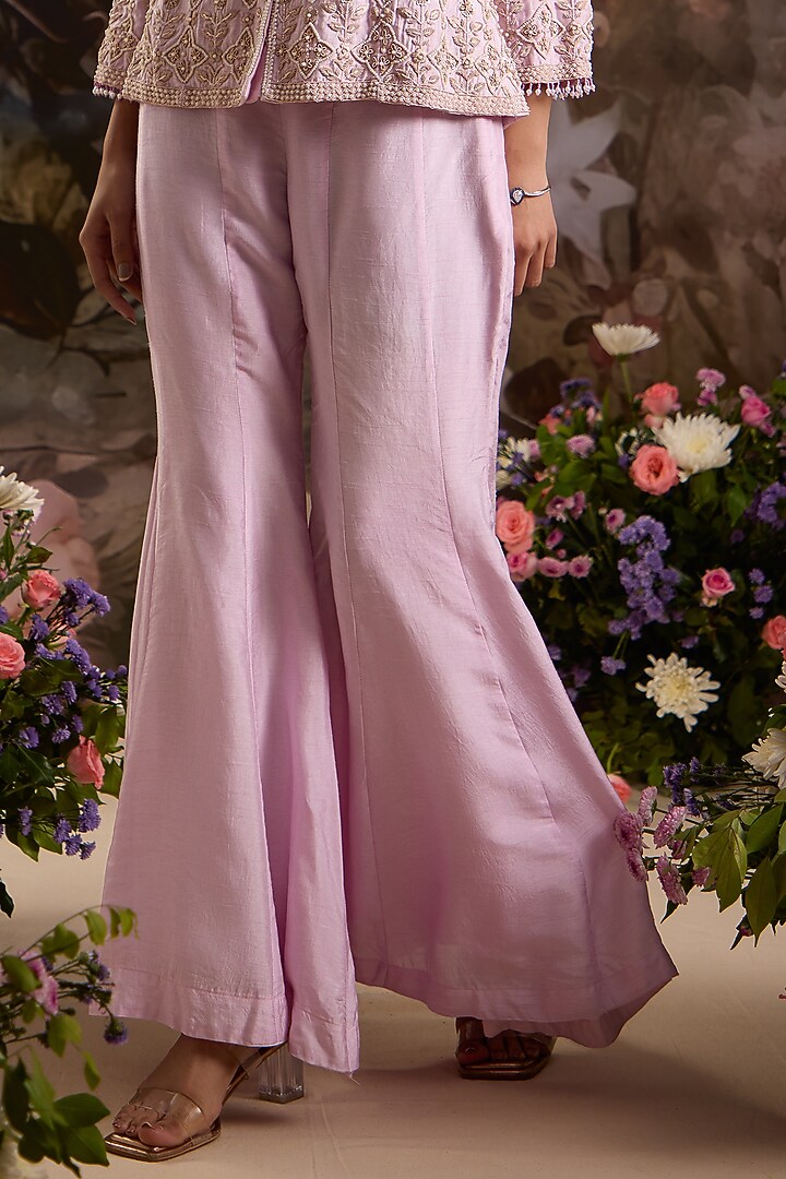 Lilac Silk Hand Embroidered Jacket Set by Saniya Sharma at Pernia's Pop Up Shop