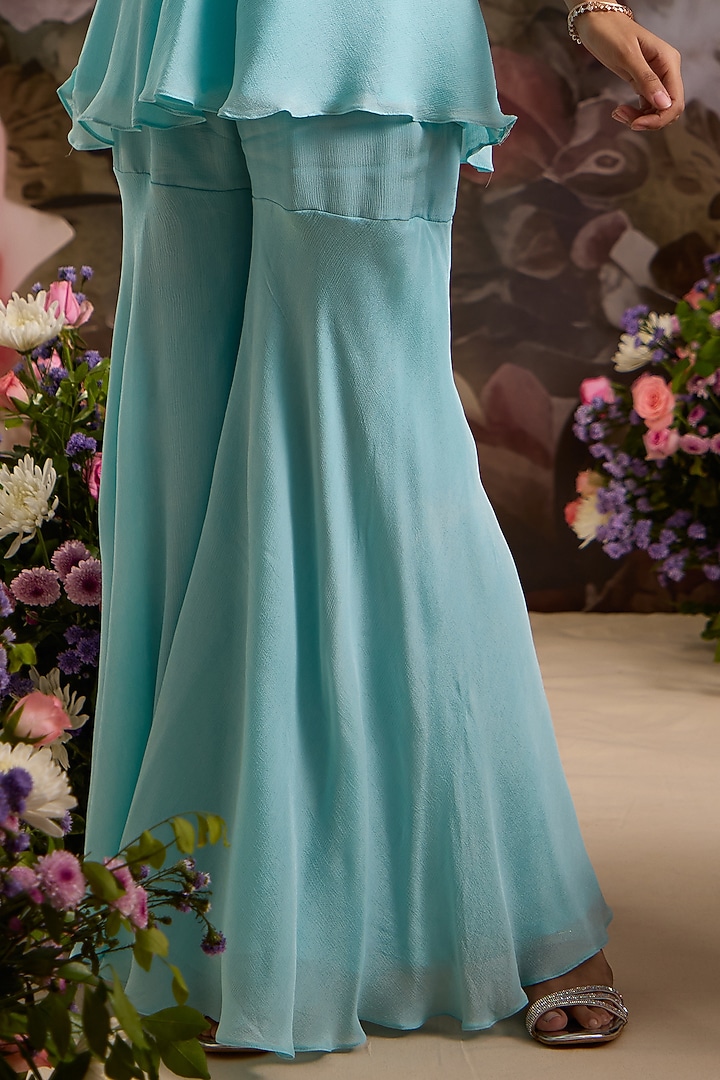 Powder Blue Chiffon Pant Set by Saniya Sharma at Pernia's Pop Up Shop
