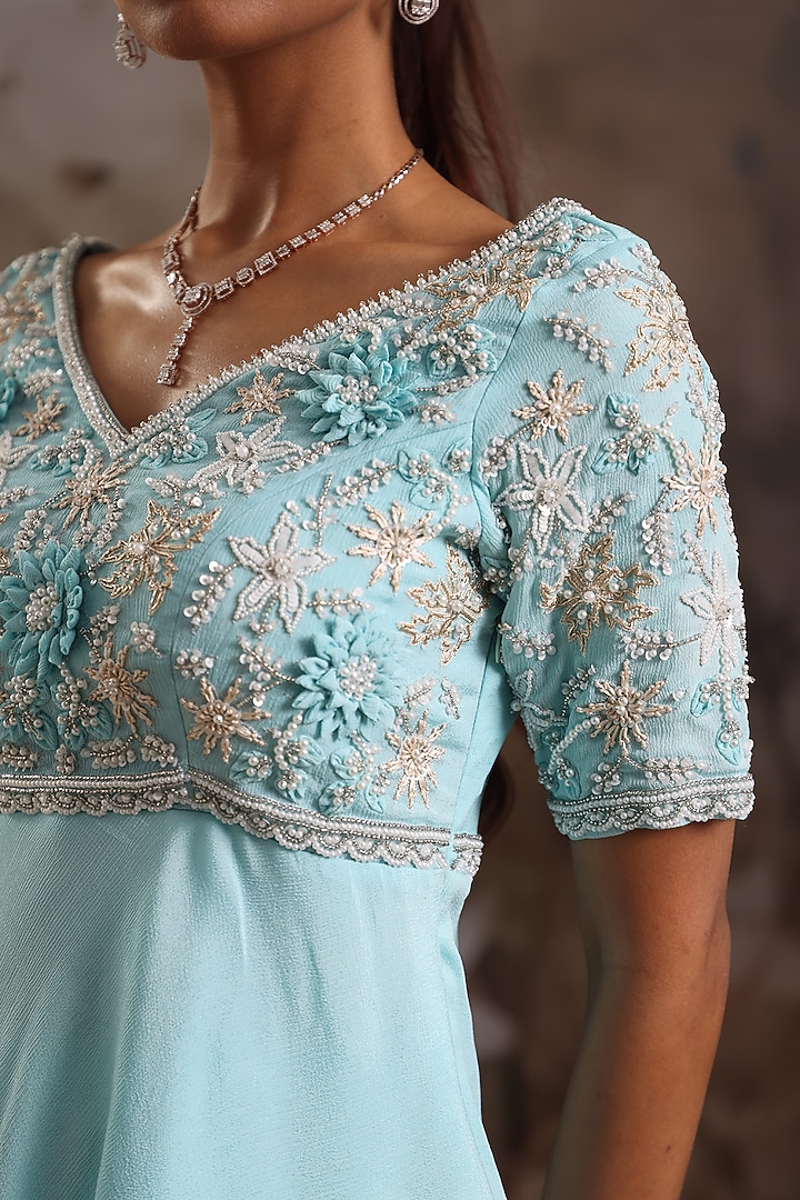 Powder Blue Chiffon Pant Set by Saniya Sharma at Pernia's Pop Up Shop