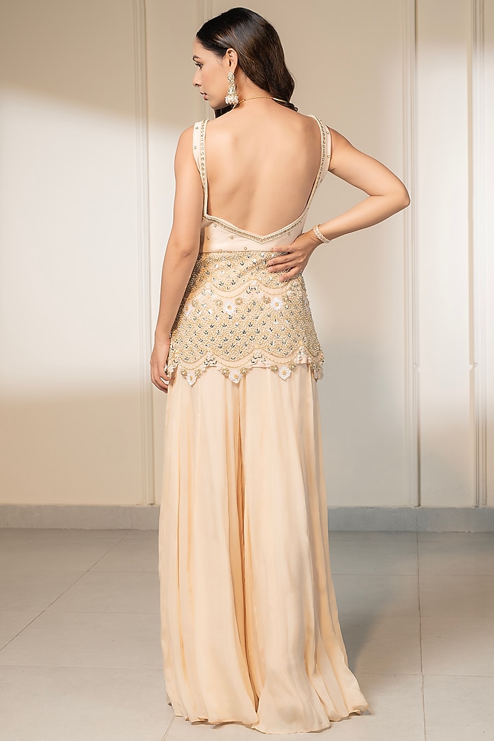 Ivory Chiffon Wedding Sharara Set by Saniya Sharma at Pernia's Pop Up Shop