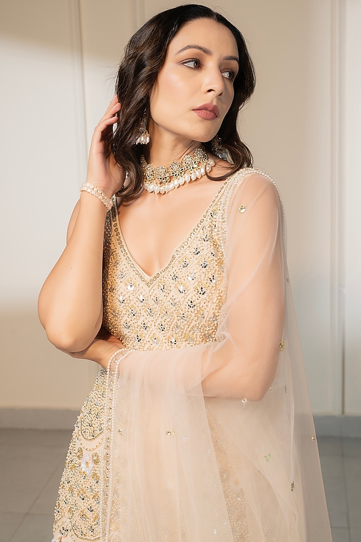 Ivory Chiffon Wedding Sharara Set by Saniya Sharma at Pernia's Pop Up Shop