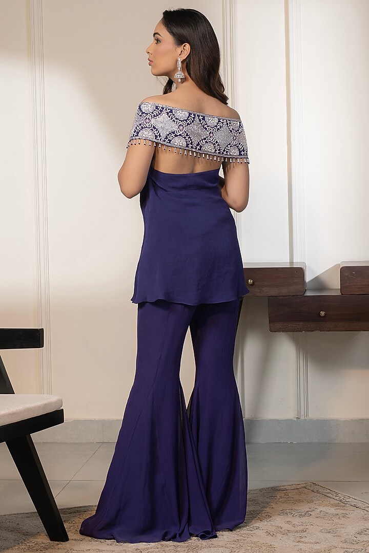 Purple Double Georgette Sequins Embroidered Co-Ord Set by Saniya Sharma at Pernia's Pop Up Shop