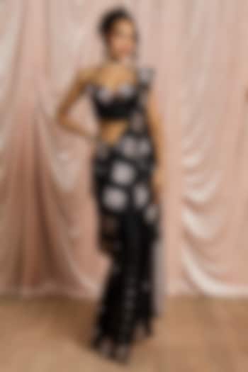 Black Banarasi Silk Blend Pre-Draped Party Wear Saree Set by Saanjh by Lea at Pernia's Pop Up Shop