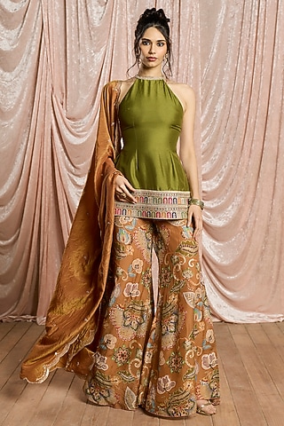 Multi-Colored Premium Fabric Sharara Set by Saanjh by Lea