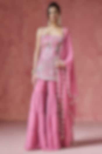 Pink Georgette Sharara Set by Saanjh by Lea at Pernia's Pop Up Shop