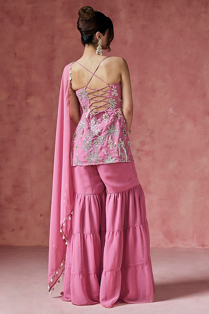 Pink Georgette Sharara Set by Saanjh by Lea at Pernia's Pop Up Shop