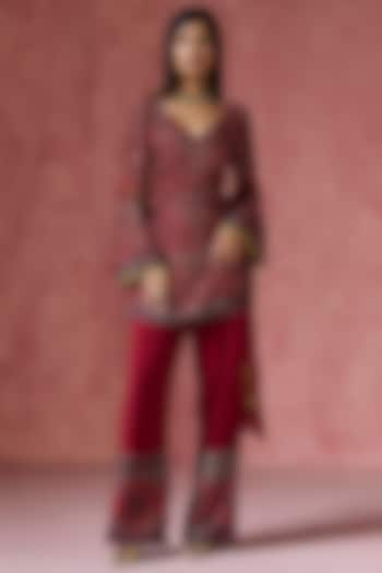 Maroon Modal Printed Kurta Set by Saanjh by Lea at Pernia's Pop Up Shop