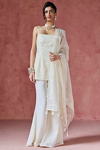 Ivory Modal Sharara Set by Saanjh by Lea