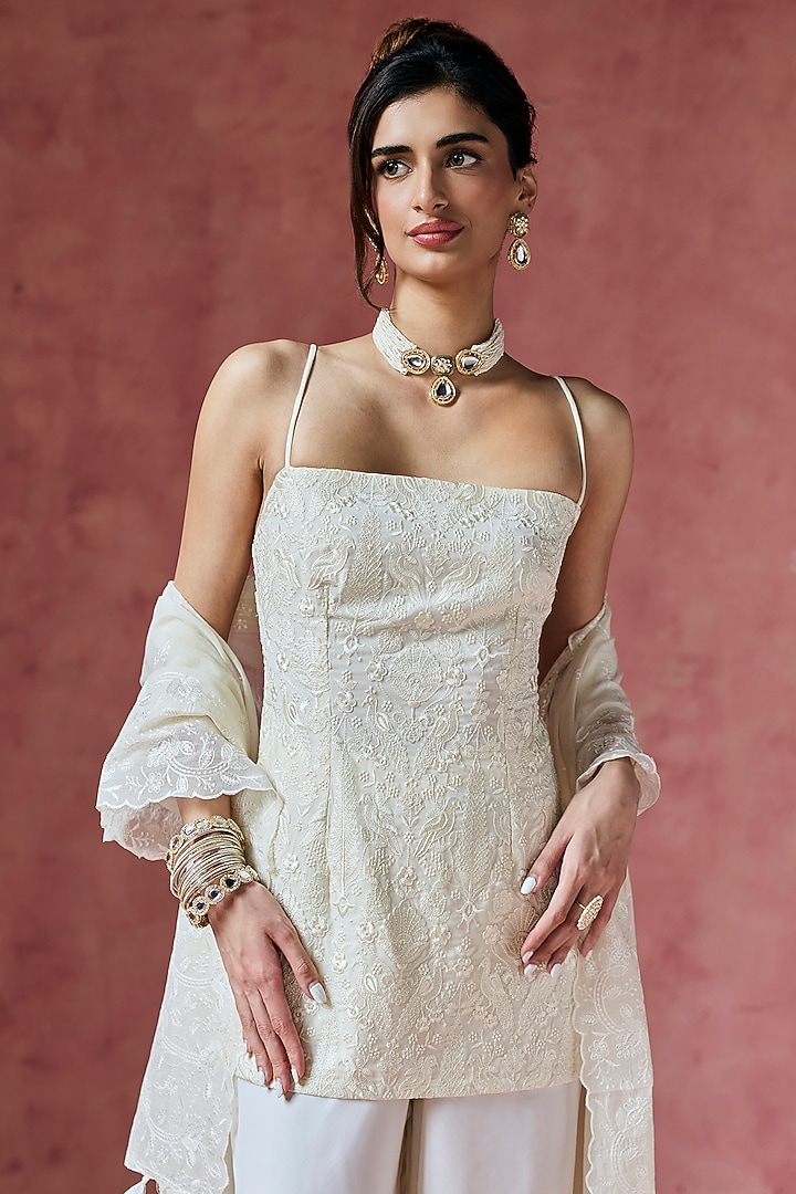 Ivory Modal Sharara Set by Saanjh by Lea at Pernia's Pop Up Shop