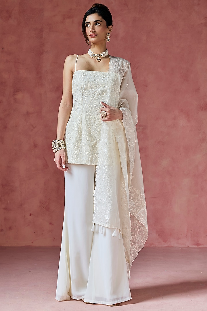 Ivory Modal Sharara Set by Saanjh by Lea at Pernia's Pop Up Shop