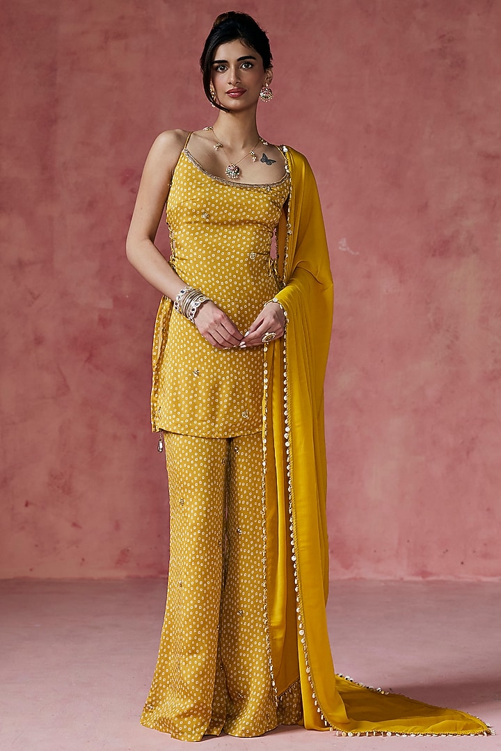 Mustad Bandhani Sharara Set by Saanjh by Lea at Pernia's Pop Up Shop