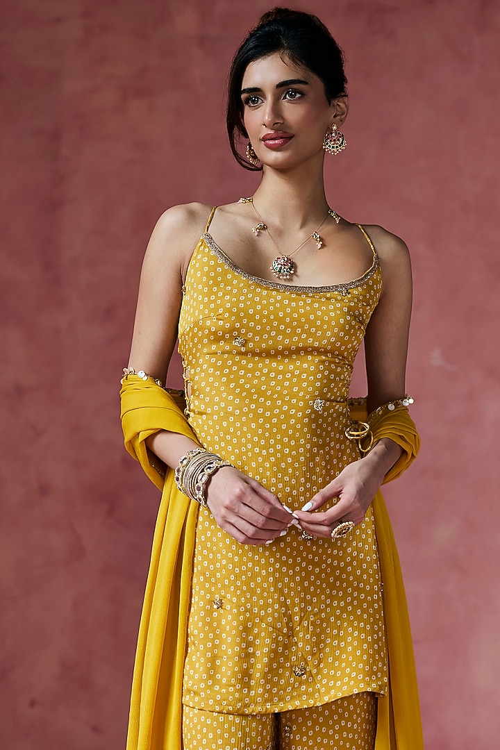 Mustad Bandhani Sharara Set by Saanjh by Lea at Pernia's Pop Up Shop