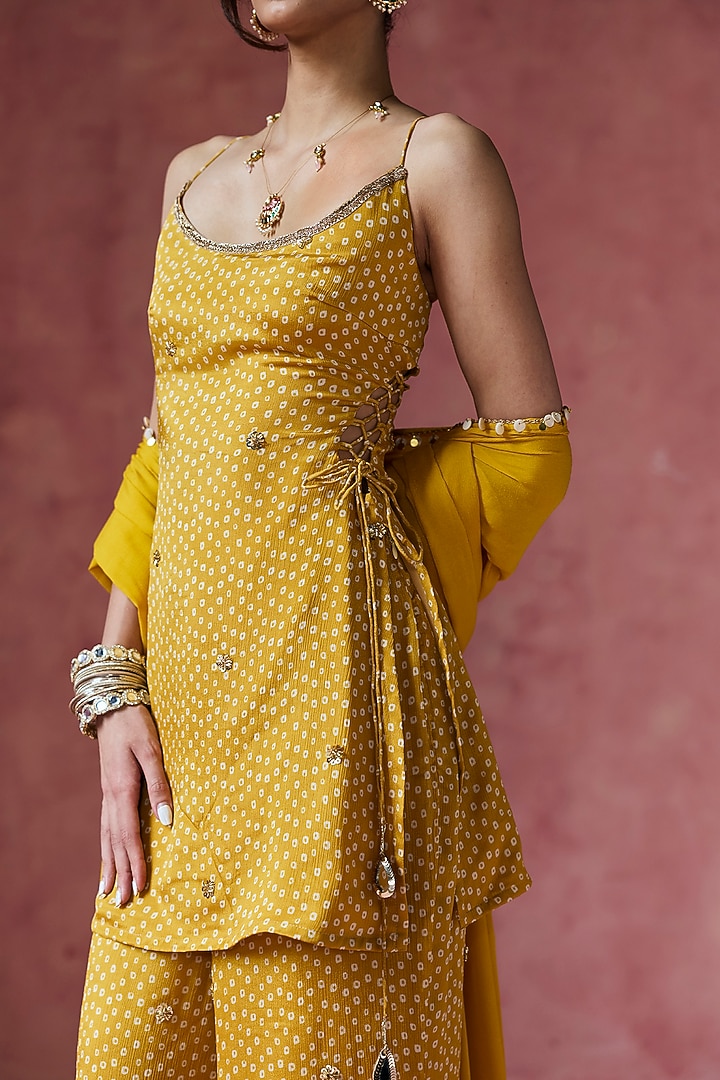 Mustad Bandhani Sharara Set by Saanjh by Lea at Pernia's Pop Up Shop