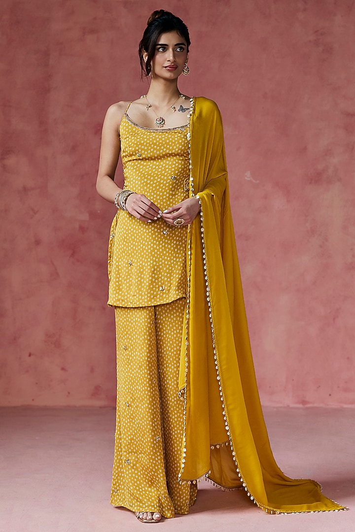 Mustad Bandhani Sharara Set by Saanjh by Lea at Pernia's Pop Up Shop