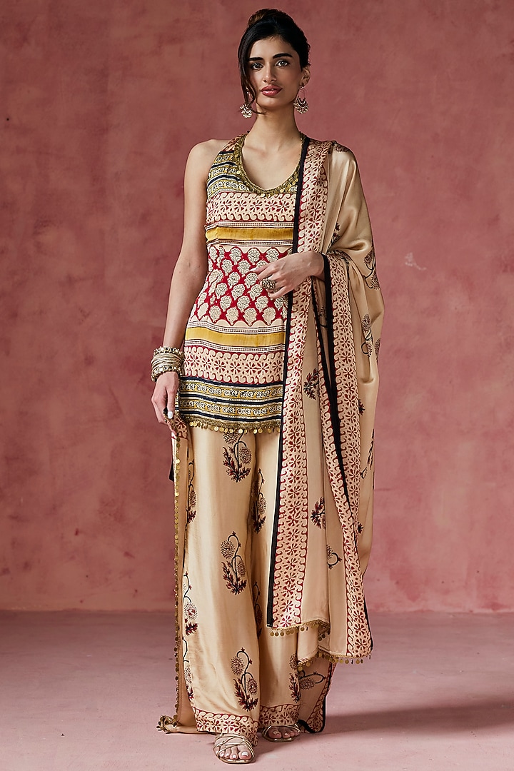 Multi-Colored Modal Printed Sharara Set by Saanjh by Lea at Pernia's Pop Up Shop