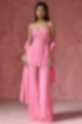 Pink Bandhani Sharara Set by Saanjh by Lea at Pernia's Pop Up Shop