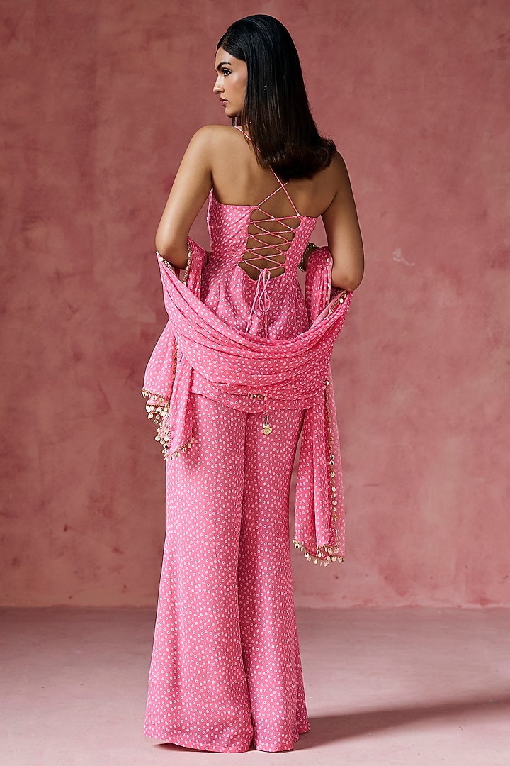 Pink Bandhani Sharara Set by Saanjh by Lea at Pernia's Pop Up Shop